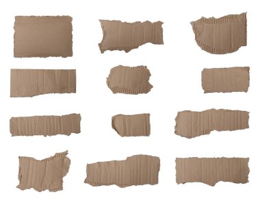 Set of torn kraft paper texture isolated on white background, Clipping paths for design work empty free space mock up product display presentation.