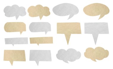 Set of Speech bubbles icons with paper texture background, isolated Clipping paths for design work empty free space
