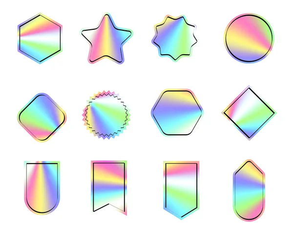 Holographic stickers. Hologram labels of different shapes. Sticker shapes for design mockups. Holographic textured stickers for preview tags