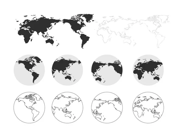 Набор Значков Земного Шара Векторная Иллюстрация Карта Мира — стоковый вектор