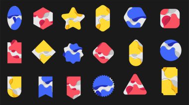 Soyut sıvı şekilli etiketler seti arkaplan tasarımı, Vektör illüstrasyon düz modern düzen şablonu