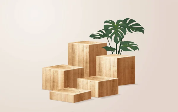 Vektorové Dřevo Pódium Prezentace Maketa Wooden Show Kosmetický Výrobek Displej — Stockový vektor