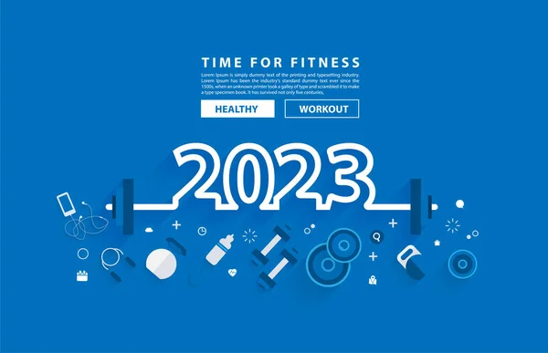 2023 Año Nuevo Fitness Concepto Entrenamiento Tipografía Alfabeto Diseño Con — Archivo Imágenes Vectoriales