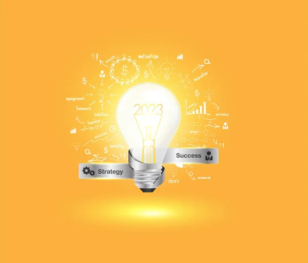 Creative Light Bulb Idea 2023 New Year Creative Thinking Drawing — Stock Vector