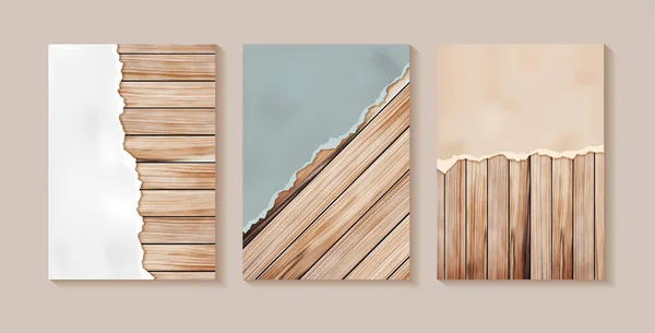 木制墙壁上的撕碎纸带 A4尺寸的矢量图解设计 — 图库矢量图片
