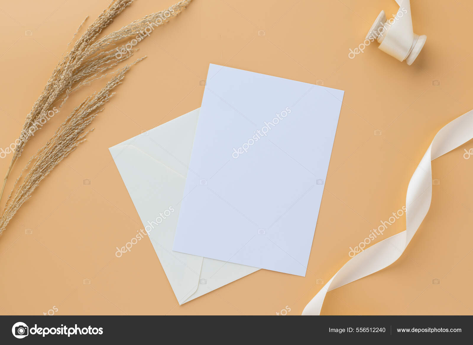 Blank Greeting Card Invitation Mockup 5X7 Envelope Dry Flowers Ribbon Stock  Photo by ©27kornmongkol@gmail.com 556512240