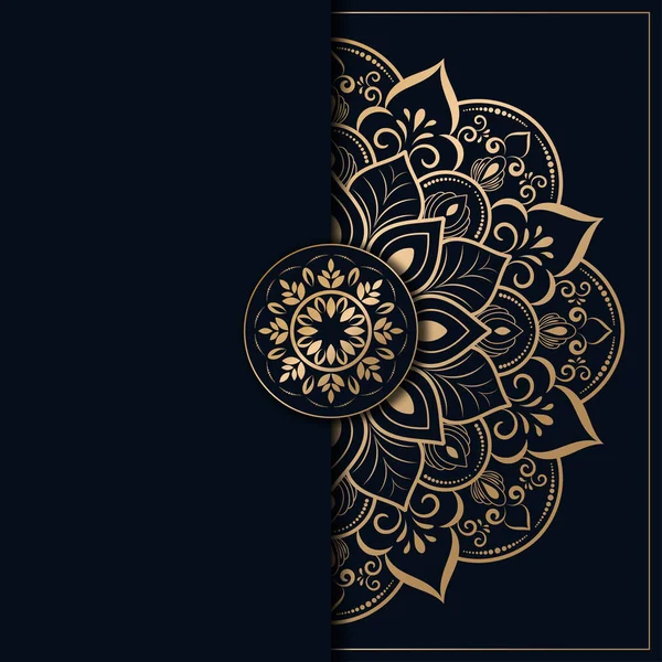 Altın ve koyu mavi renkli mandala tasarımı, çiçek mandala arkaplanı