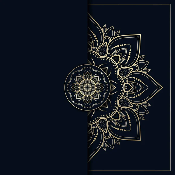 Altın ve koyu mavi renkli mandala tasarımı, çiçek mandala arkaplanı