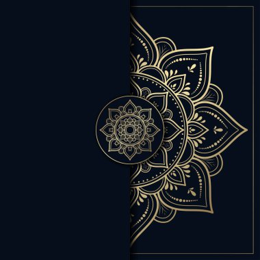 Altın ve yeşil renkli mandala tasarımı, çiçek mandala arka planı