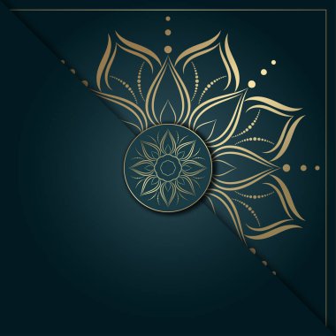 Altın ve yeşil renkli mandala tasarımı, çiçek mandala arka planı