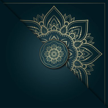 Altın ve yeşil renkli mandala tasarımı, çiçek mandala arka planı