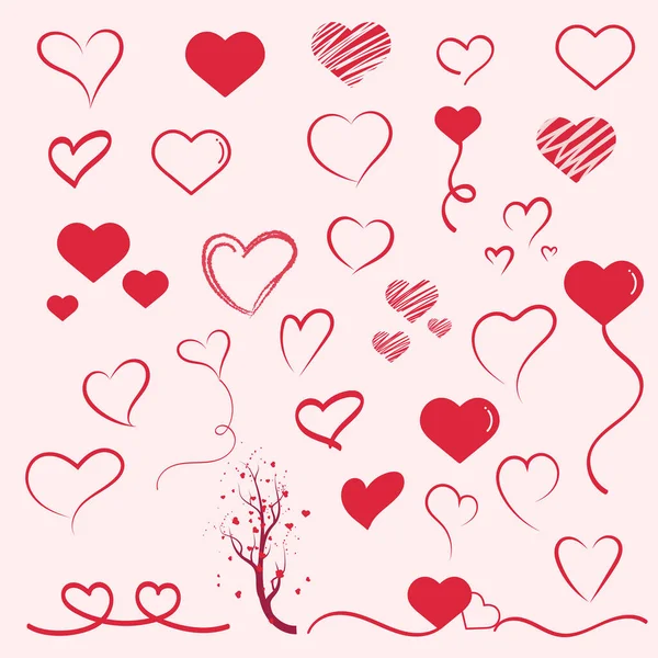 Set Heart Valentine Shapes Icon Illustration Red Heart Element Design — 스톡 벡터