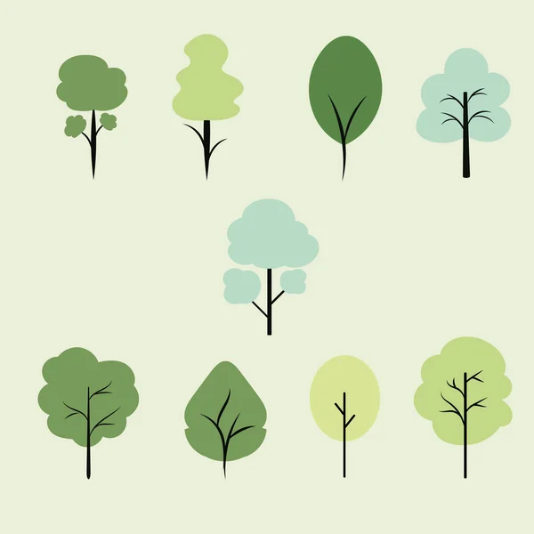 Conjunto Árvore Planta Ilustração Projeto Plano — Vetor de Stock