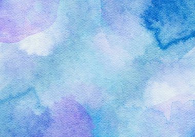 Kağıt dokusunda mavi suluboya acı, suluboya lekeli güzel arka plan