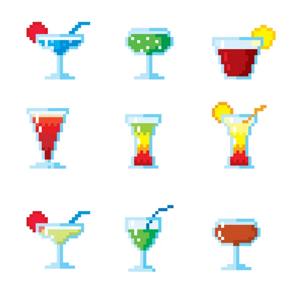 Satz von Pixelsymbolen. Cocktails und Getränke. — Stockvektor