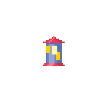 Poster pikselli tiyatro standı. Logo, çıkartma, ağ, nakış ve mobil uygulama için element tasarımı. İzole vektör çizimi. 8-bit peri..