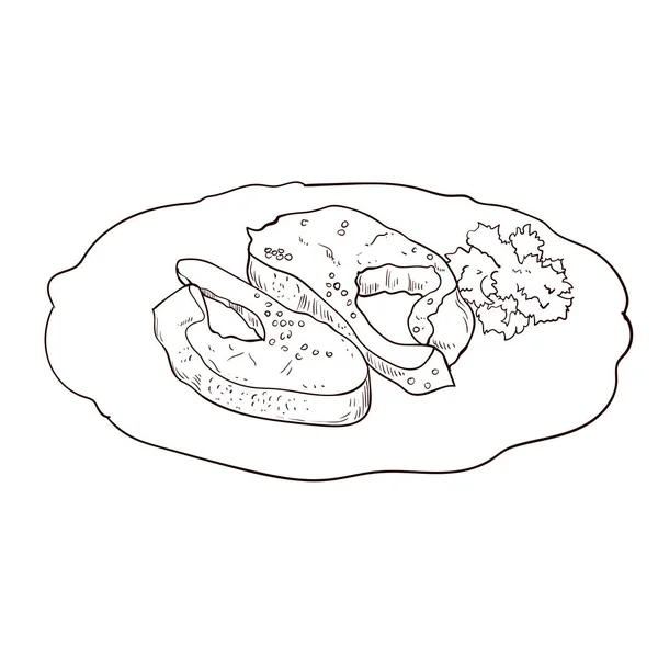 Filetes Trucha Trucha Frita Trucha Con Salsa Ilustración Vectorial Dibujada — Archivo Imágenes Vectoriales