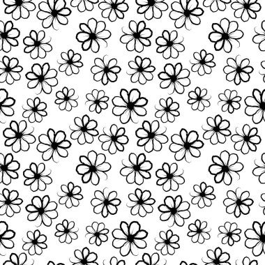 Şakayık, gül ve şakayık desenli kusursuz çiçek vektör deseni. El çizimi, soyut çiçek motifli siyah boya çizimi. Grafiksel el fırçası darbesi botanik deseni. Papatya veya papatya.