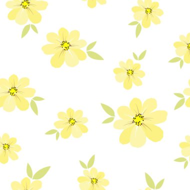 Beyaz arka planda kusursuz arkaplan bej renkli suluboya çiçekler. Pastel hassas renkler. Kumaş için modern baskı. 8 Mart için vektör illüstrasyonu