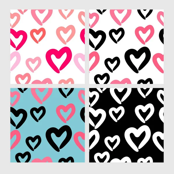 Nahtloses Zweifarbiges Muster Für Den Valentinstag Handgezeichnete Herzen Minimalistischen Hintergrund — Stockvektor