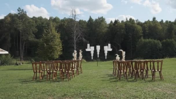 Decoración Araña Aire Libre Con Césped Verde Bosque Telón Fondo — Vídeos de Stock