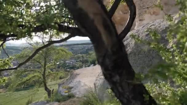 Βράχοι Καλοκαίρι Πανοραμική Θέα Στα Καταπράσινα Βουνά — Αρχείο Βίντεο