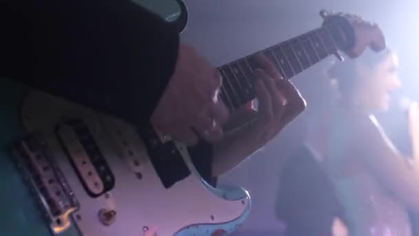 Male Hands Playing Guitar Close — Stockvideo