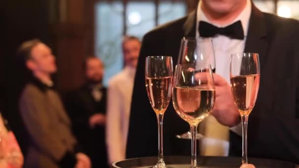 Guests Holding Glass Hands Close — Stock Video