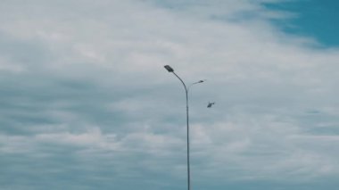  Helikopter mavi gökyüzünde uçuyor. Kırım. Ukrayna.