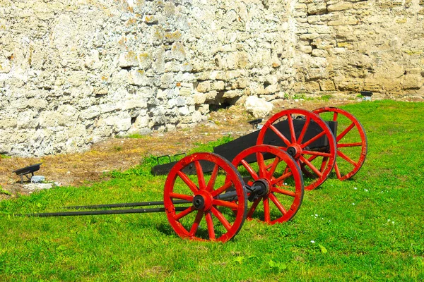 Antiguo Cañón Artillería Medieval Ante Muro Ladrillo — Foto de Stock