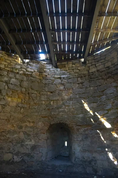Túnel Del Sótano Del Antiguo Castillo Los Muros Piedra Prisión — Foto de Stock