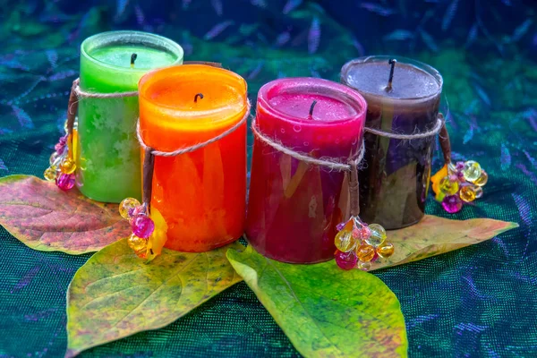 Candele Colorate Sfondo Candele Multicolore Candele Aromatiche — Foto Stock