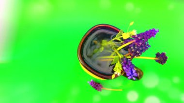 Fincanda mor bahar çiçekleri