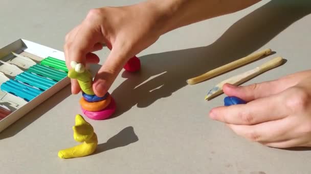 Set Colorful Plasticine Sticks Isolated White Background Rainbow Modeling Clay — Stock Video