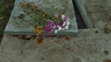 Sonbaharda yağmurlu ve sisli bir günde mezarlık