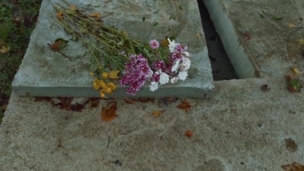 Cimitero Durante Una Giornata Piovosa Nebbiosa Autunno — Video Stock