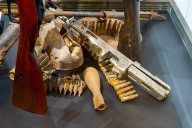 Machine gun automatic weapon on the floor