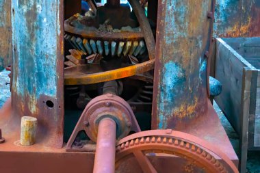 gears from old mechanism, rusty gears and winch mechanism 