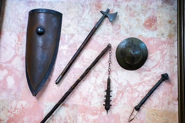 Középkori Fegyverek Középkor Újrajátszása Során — Stock Fotó