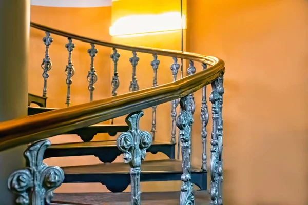 Closeup Beautiful Wrought Iron Exterior Spiral Staircase — Stock Photo, Image