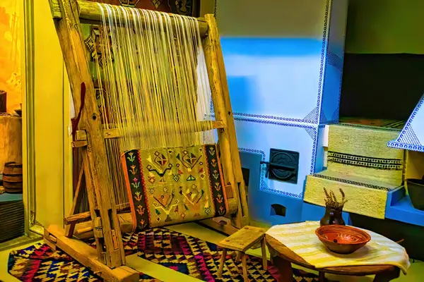Close Gold Silk Weaving Loom Cotton Manual Wood Loom Traditional — Stock Photo, Image