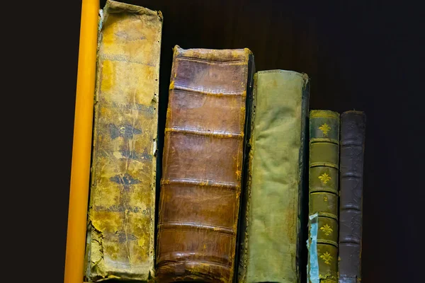 Старые Книги Книжной Полке Библиотеке — стоковое фото