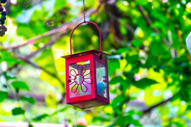 closeup red lantern in the garden