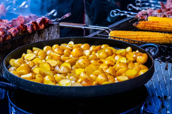 Grillezett Burgonya Főzés Fogalma Természetben — Stock Fotó