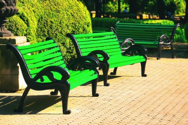 Sonbaharda şehirde park bankları