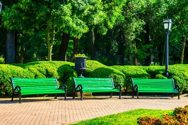 Sonbaharda şehirde park bankları