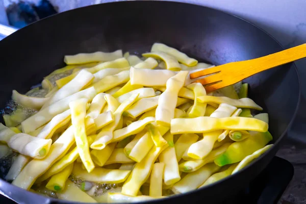 Sarı Fasulye Organik Sebze Masada Taze Fasulye Vegan Gıda Konsepti — Stok fotoğraf