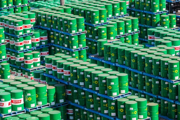 Oil Drums Stacked Yard — Stock Photo, Image