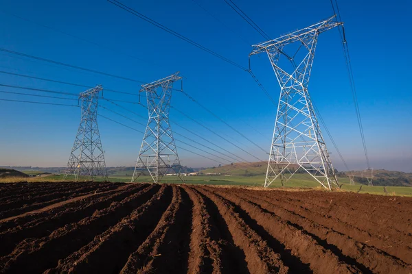 Linhas de Energia Elétrica Estruturas de Torre — Fotografia de Stock