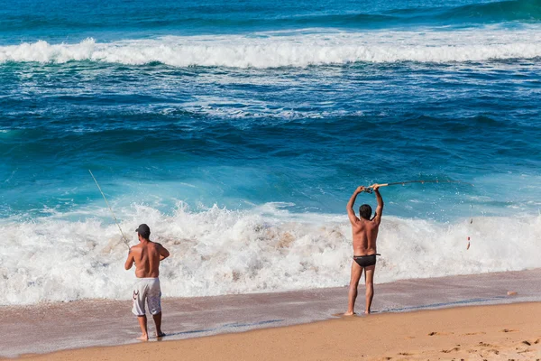 Pescatori Spiaggia Surf Oceano Vacanze — Foto Stock